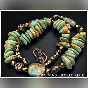 Green Turquoise and Bronze Beaded Necklace